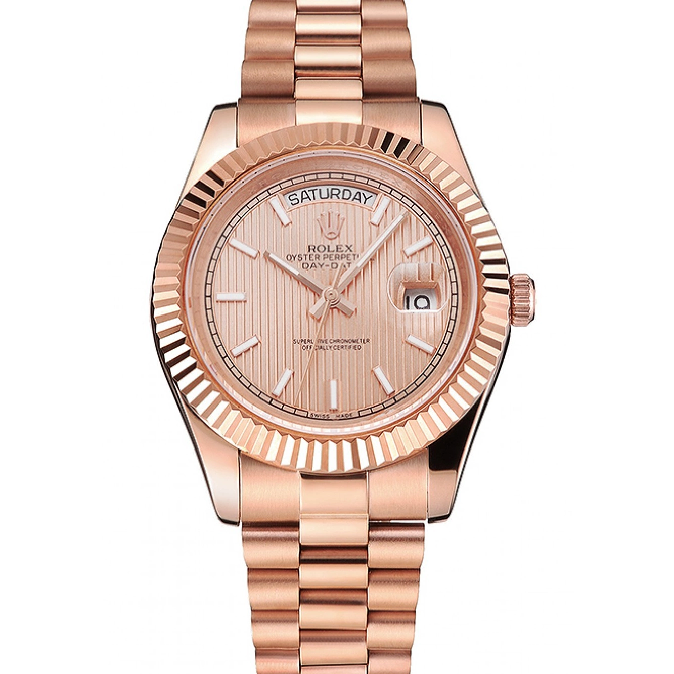 Day Rolex Case Etched Gold Gold Rose Rose Date And Bracelet Swiss 40 Dial 0815